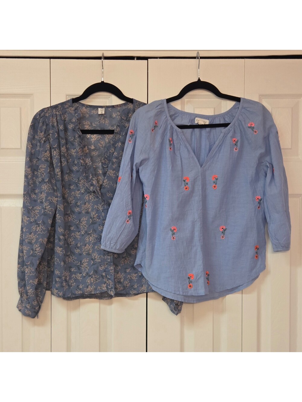 Summer Coastal Boho Blue Floral Blouses Bundle